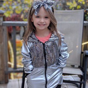 Sequined Zip-Up Hoodie with Hairband